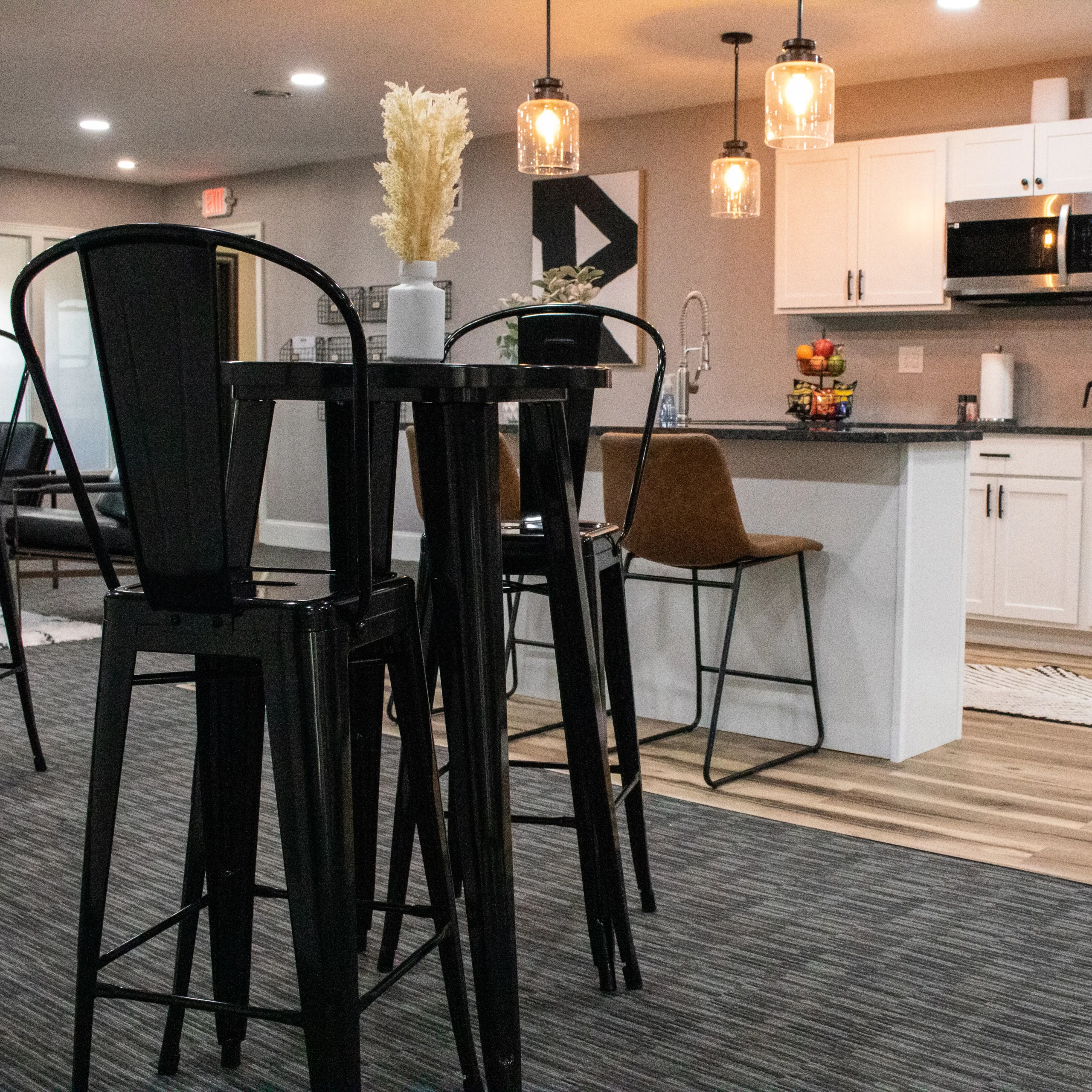 Overview of the common area and kitchen in Suite 203 at Akron Spaces